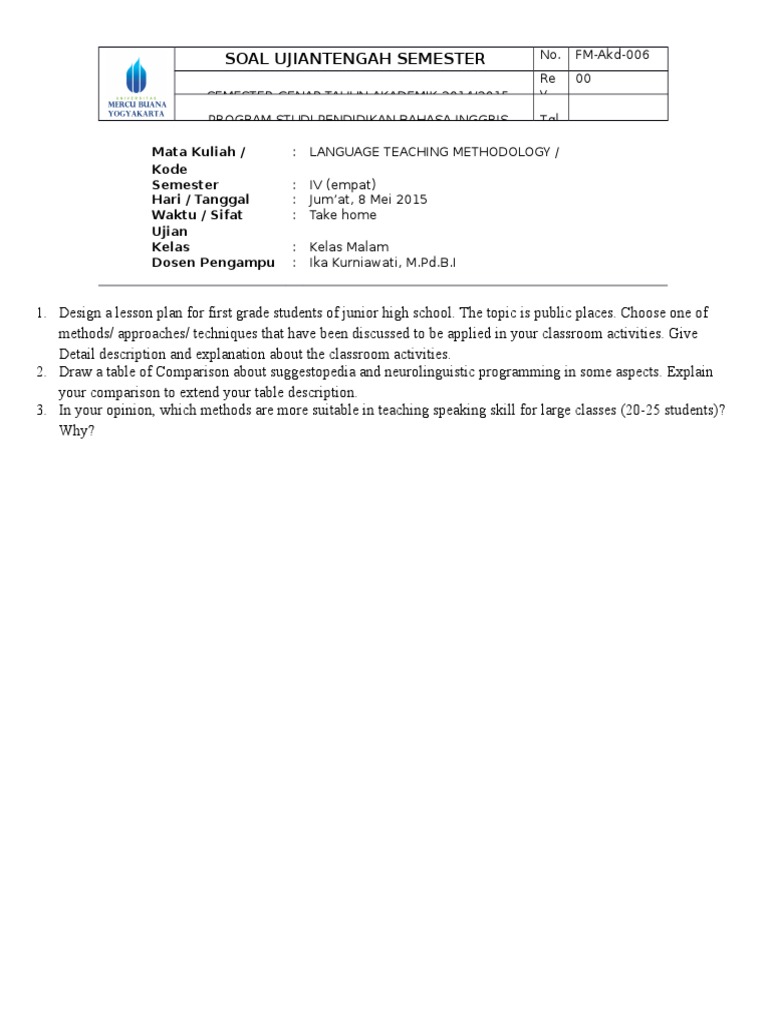 Language Teaching Methodology Exam 2015 | PDF | Language Arts & Discipline