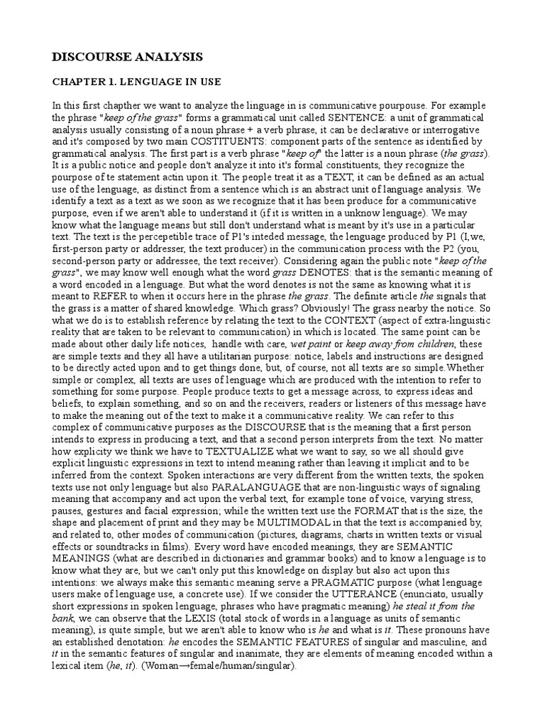Overview of Discourse Analysis Concepts | PDF | Semiotics | Semantics