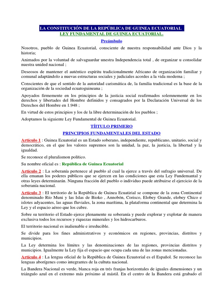 La Constitución De La República De Guinea Ecuatorial