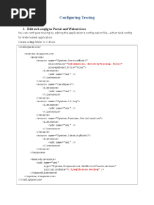 Configuring Tracing: 1. Edit Web - Config in Portal and Webservices