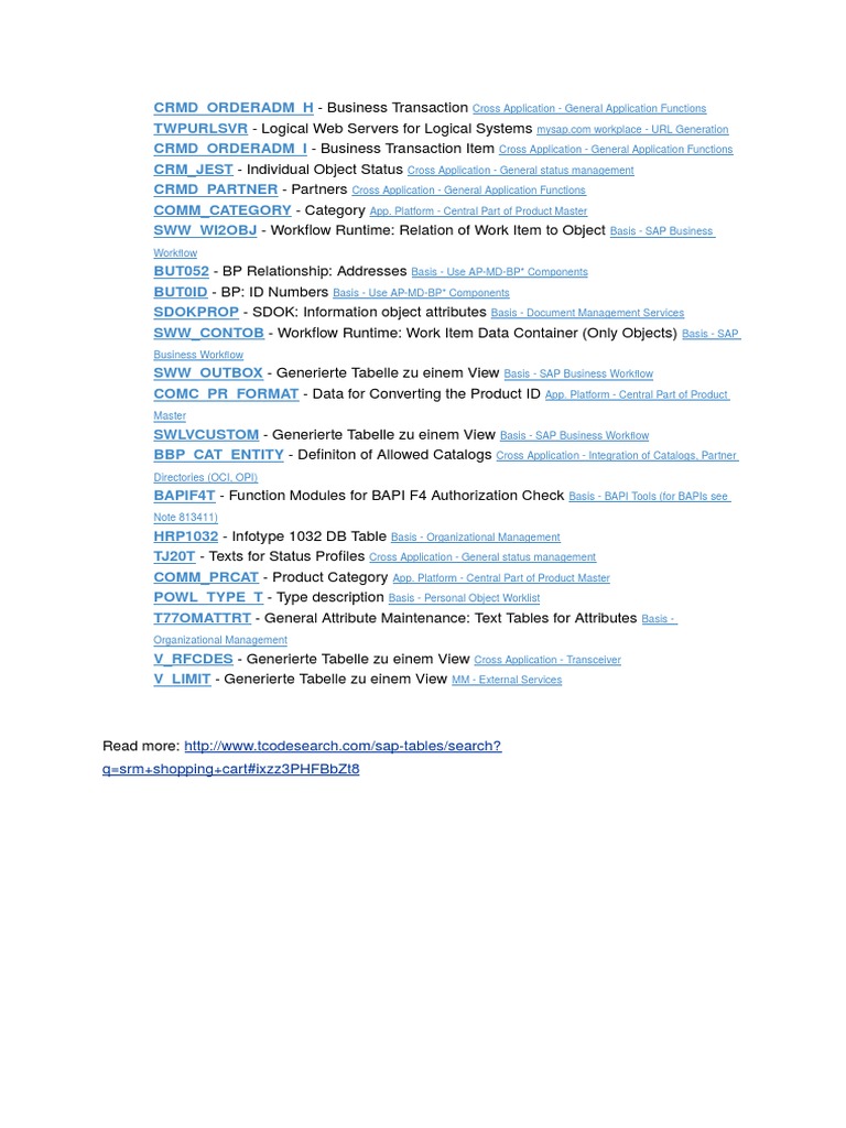 SRM Tables Overview and Functions | PDF