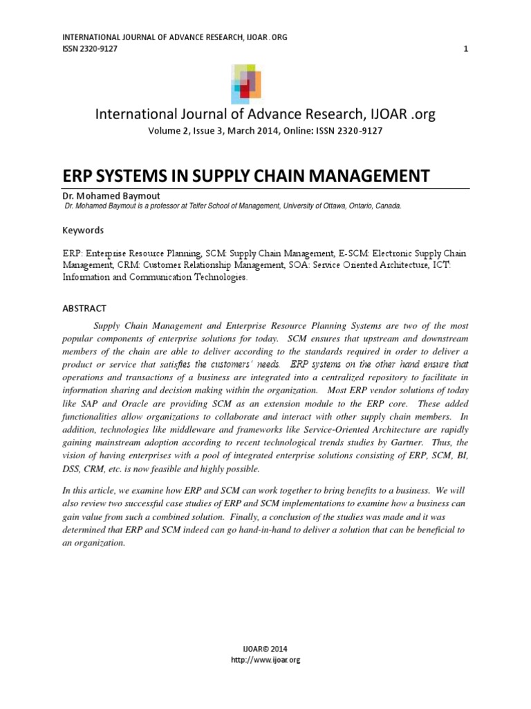 Erp Systems In Supply Chain Management Pdf Pdf Enterprise Resource