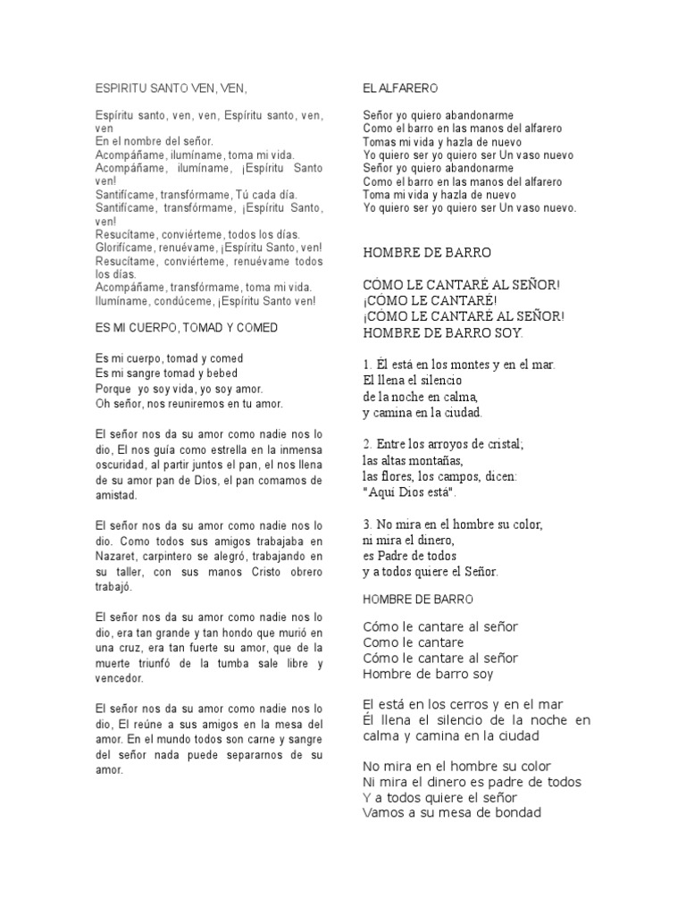 Letras de Cantos Católicos | PDF | espíritu Santo | Amor
