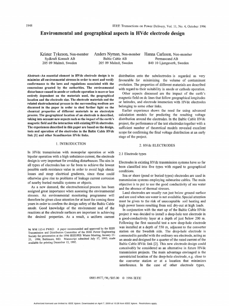 HVdc Electrode Design & Materials | PDF | High Voltage Direct Current ...