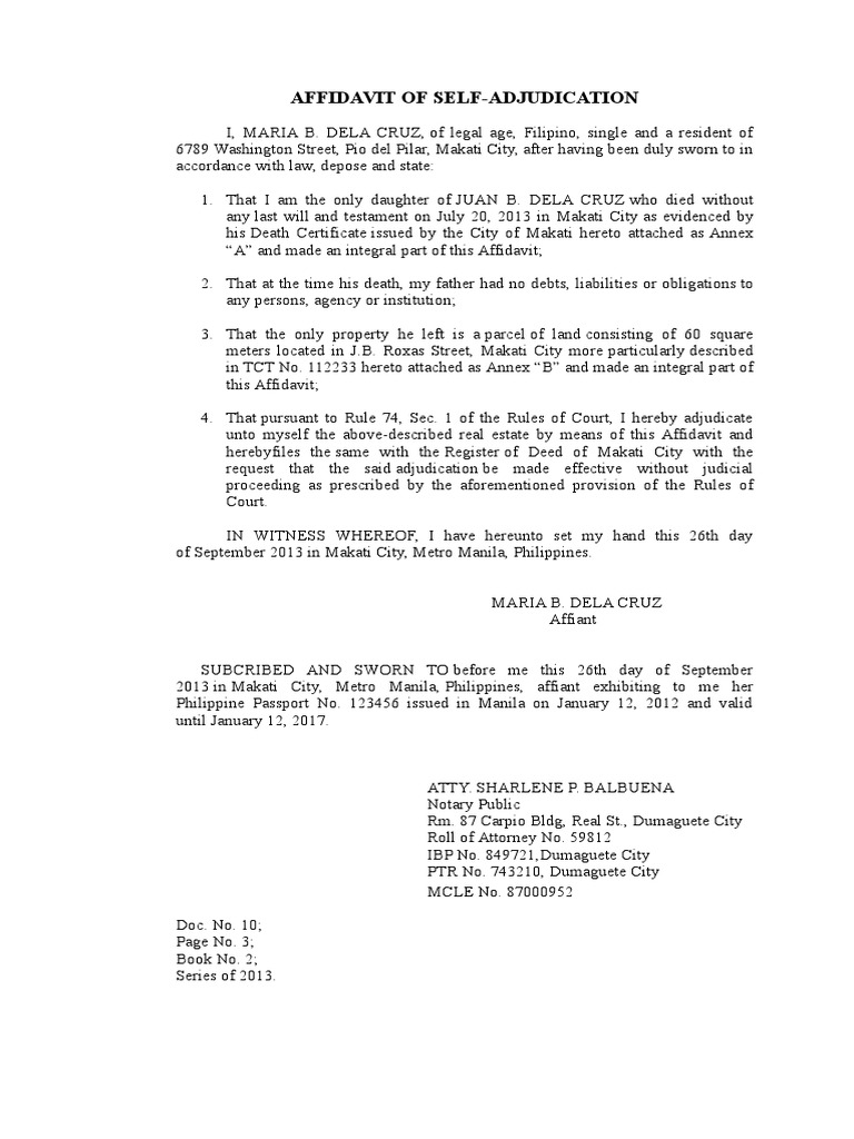 Affidavit of Self Adjudication