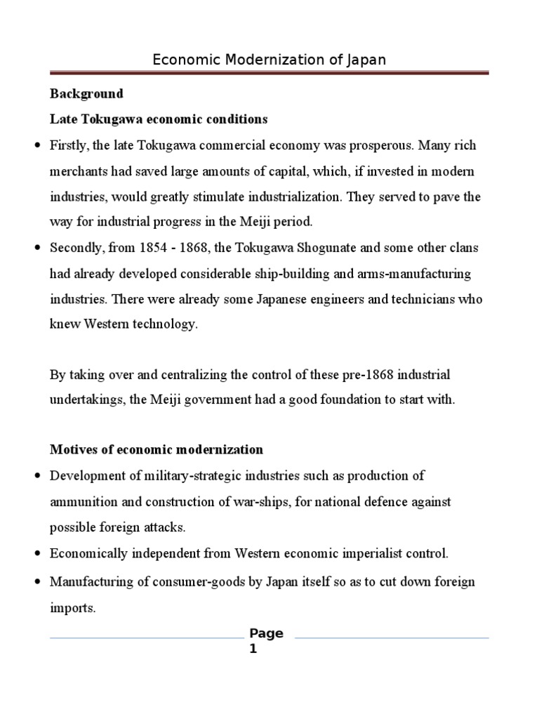 Economic Modernization in Meiji Japan | PDF | Japan | Empire Of Japan