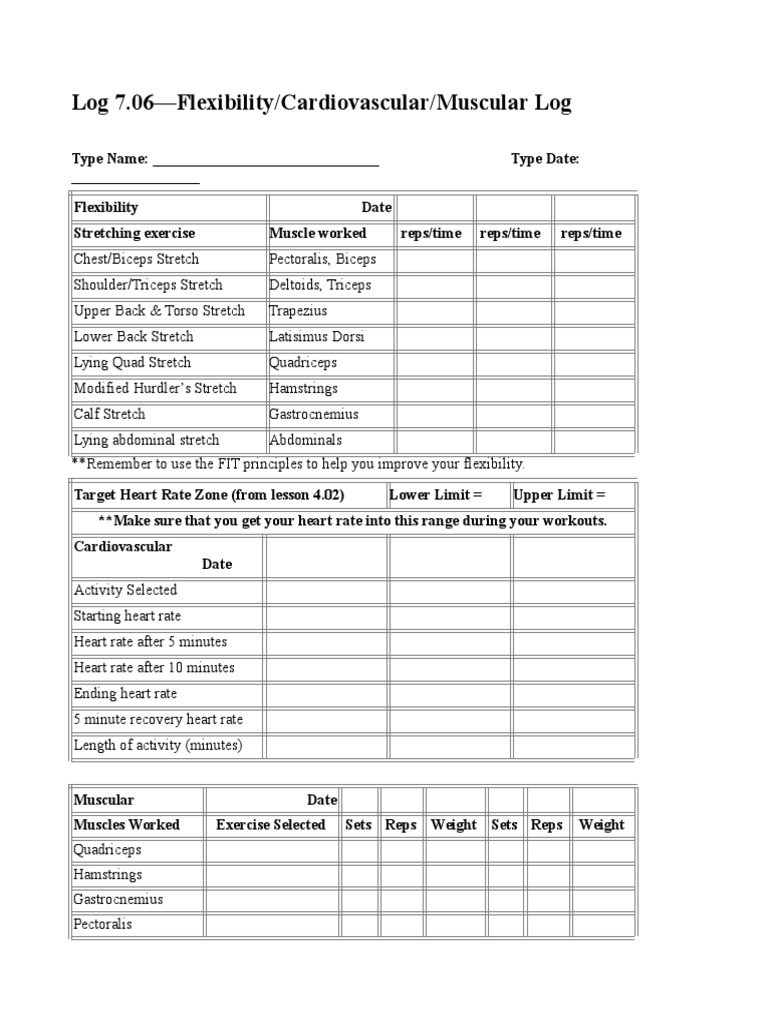 Flexibility and Cardiovascular Log | PDF