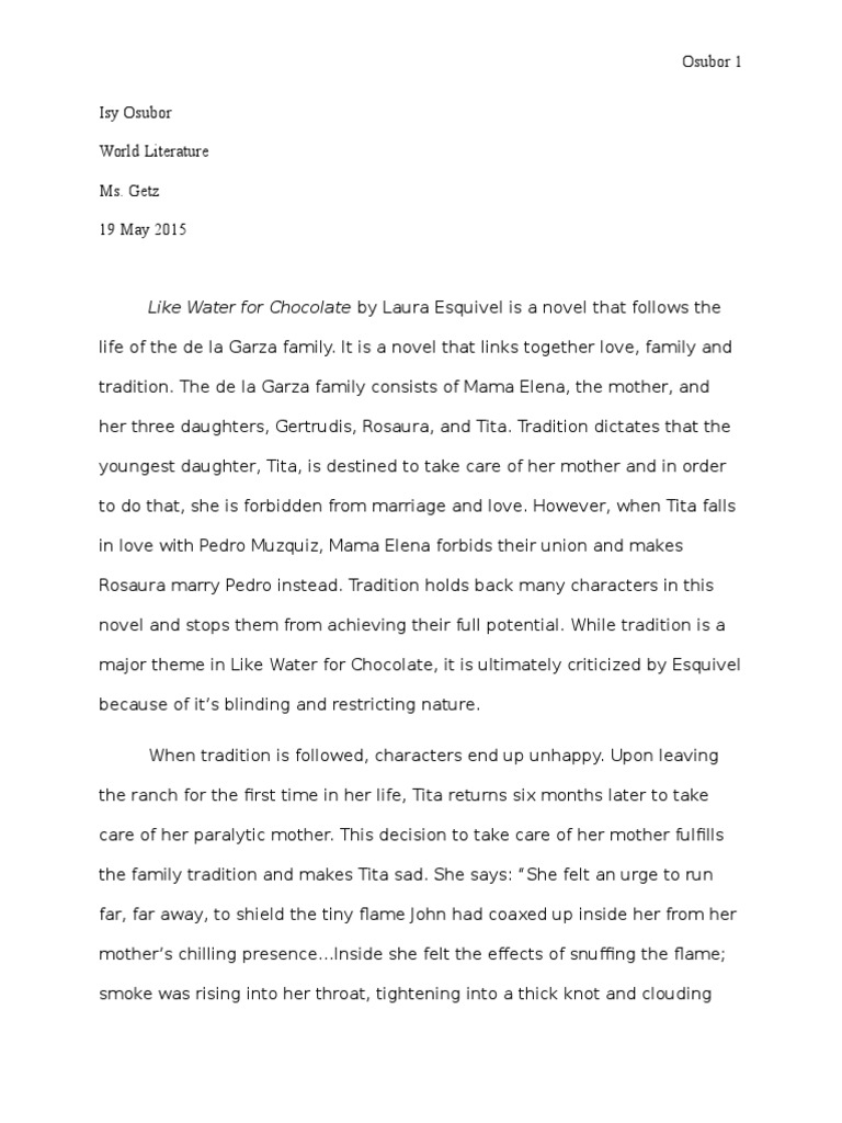Like Water For Chocolate by Laura Esquivel Is A Novel That Follows The