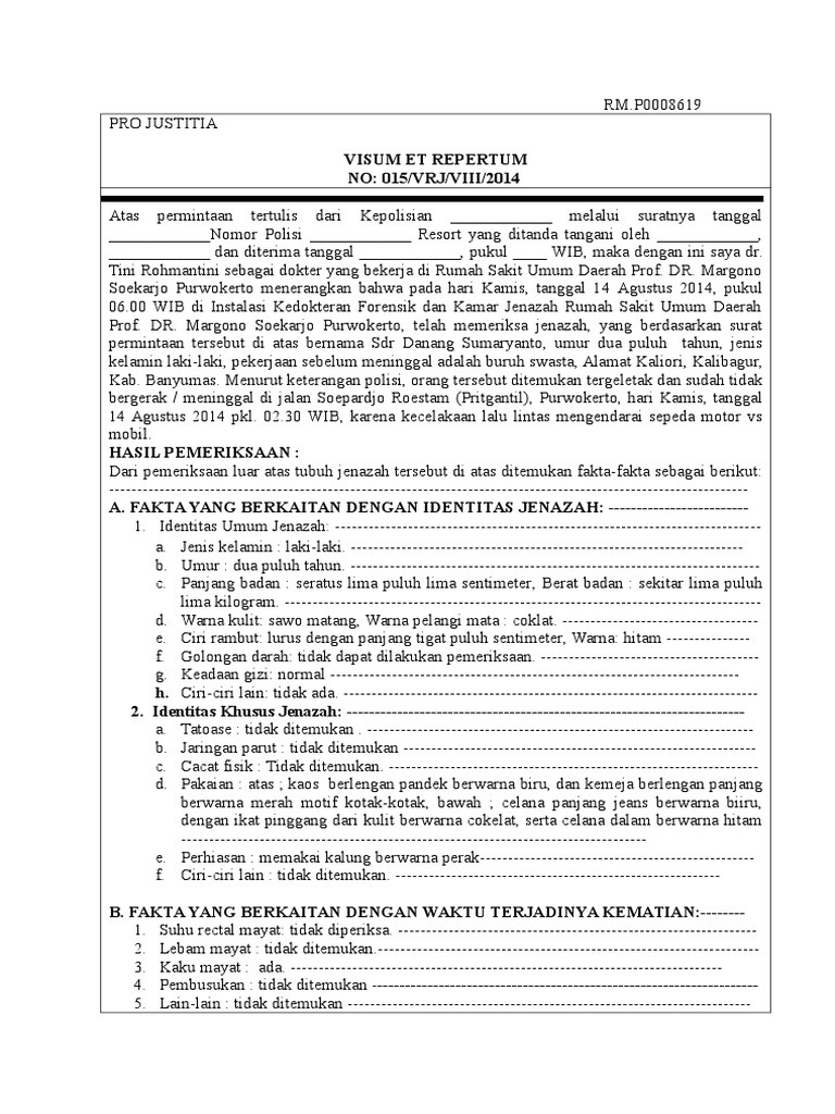 Laporan Visum Forensik Contoh