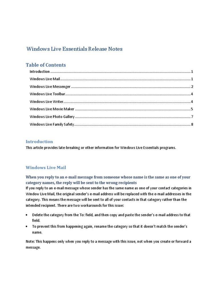 Windows Live Essentials Release Notes - QFE | PDF | Windows 7 | Windows ...