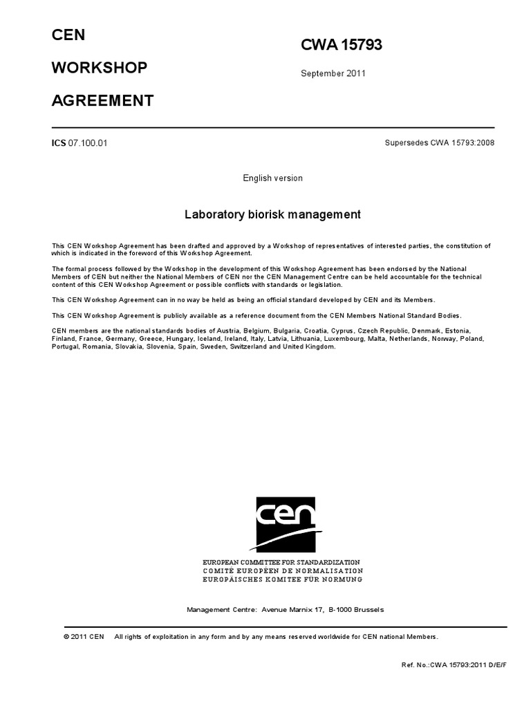 Laboratory Biorisk Management CWA 15793 PDF Personal Protective