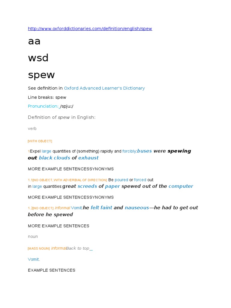 Aa WSD Spew Definition of Spew in English PDF