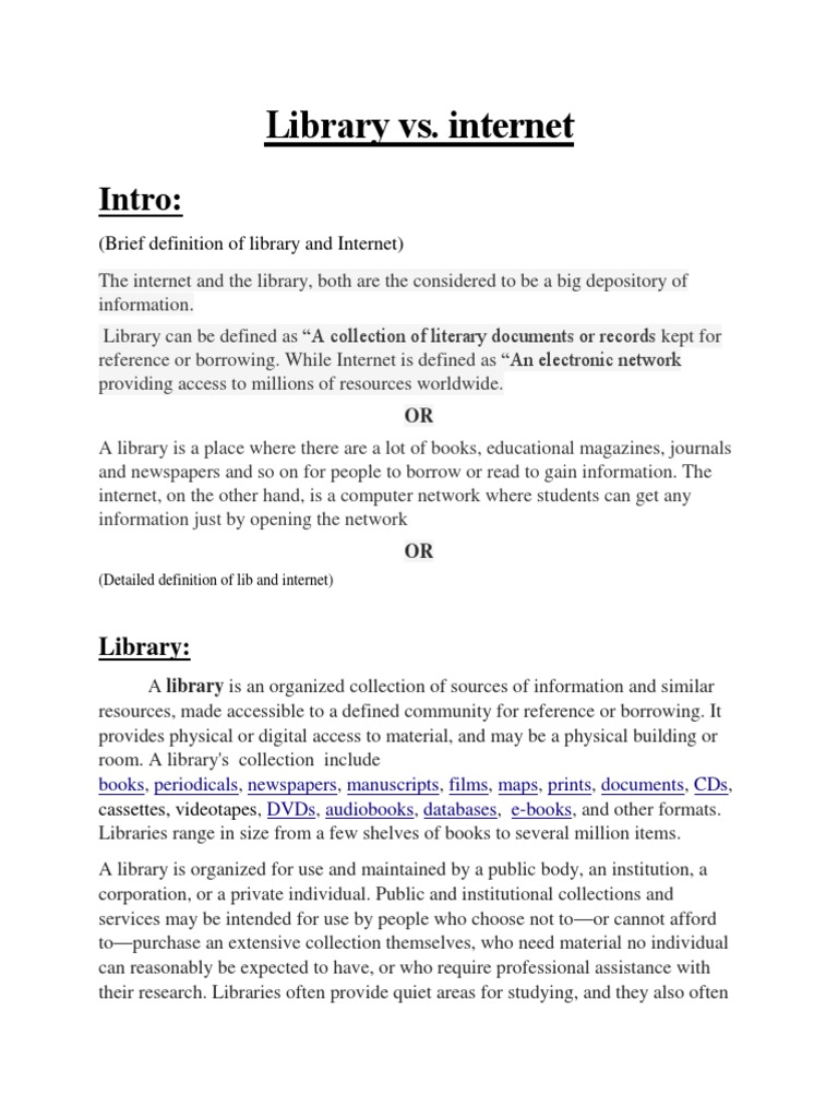 uses of library and internet essay