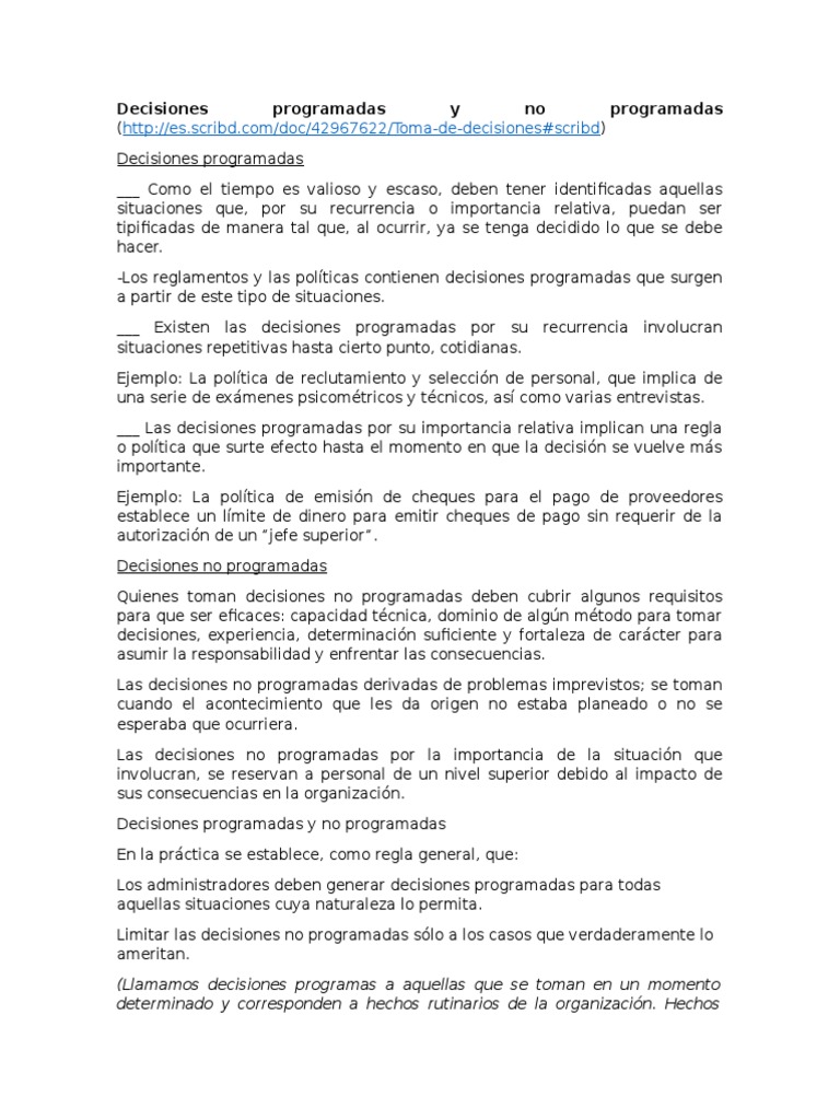 Decisiones Programadas y No Programadas Racionalidad