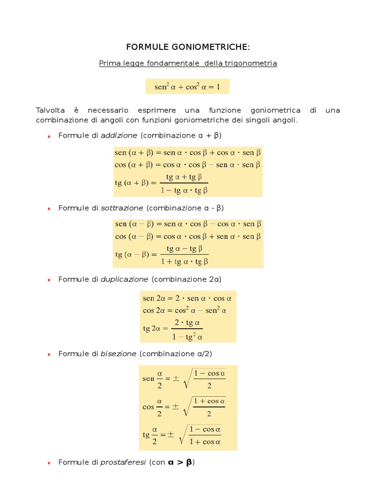 FORMULE GONIOMETRiCHE | PDF