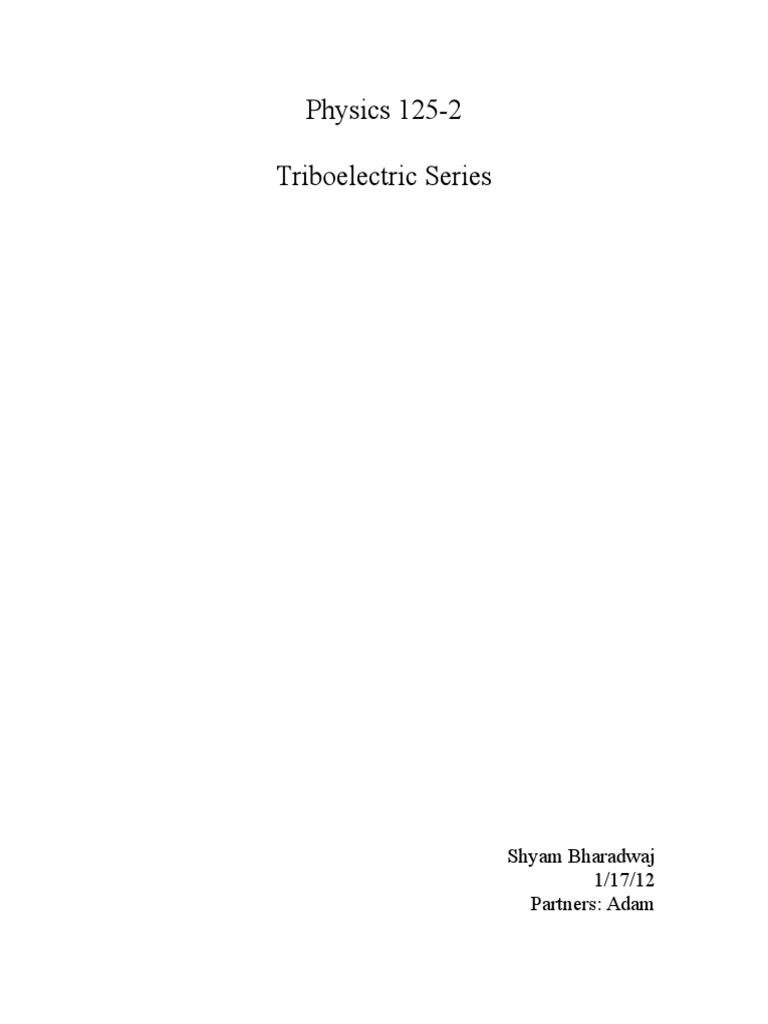 Physics Lab 1 - Triboelectric Series | PDF | Electric Charge ...