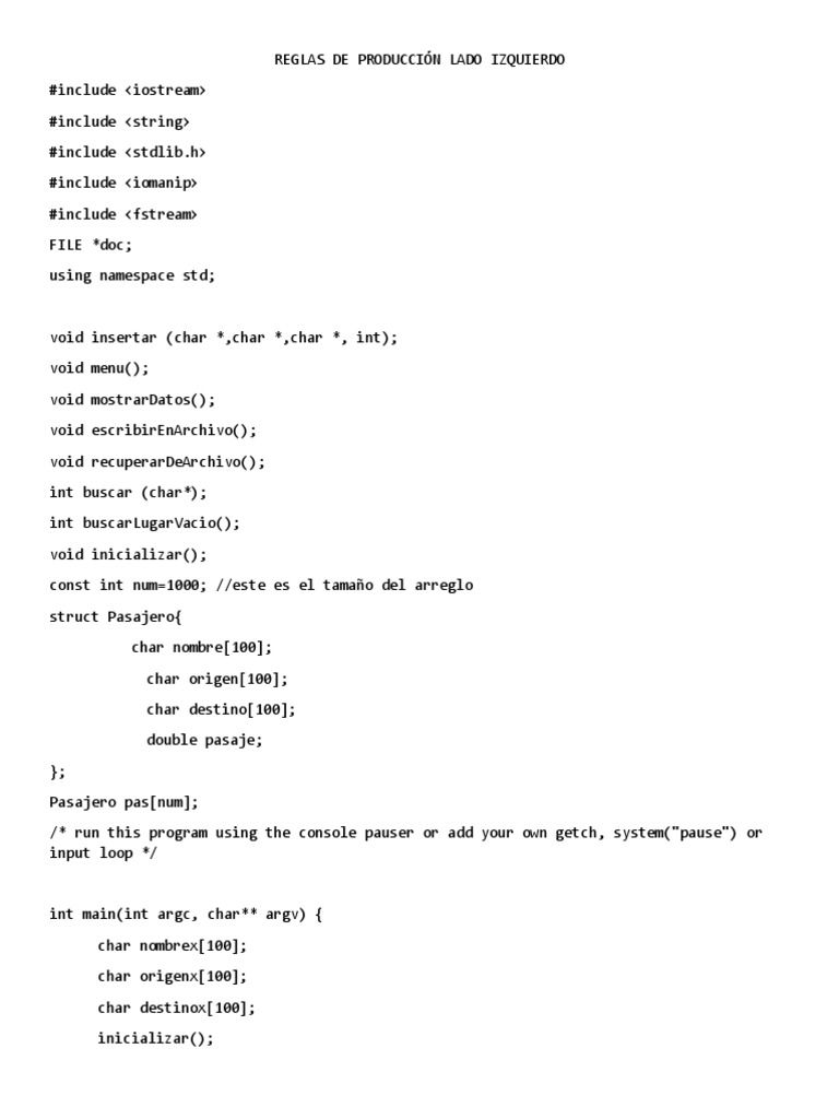 Codigo en C++reglas de Producción Lado Izquierdo | PDF