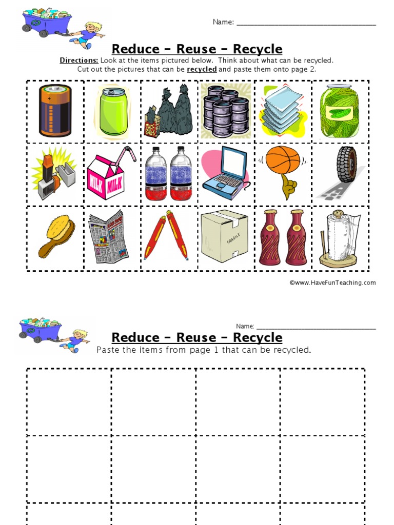 Reduce Reuse Recycle Worksheet 1