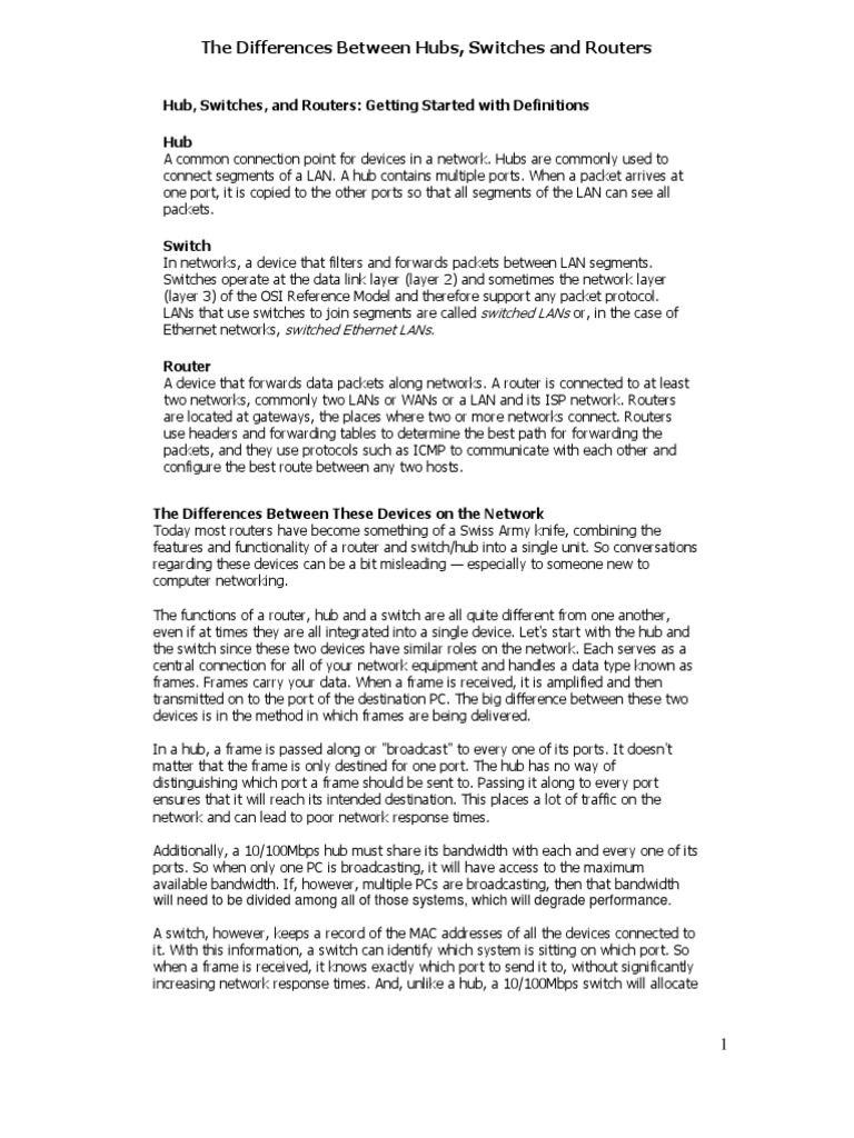 Difference Between Hubs, Switches & Routers | PDF | Network Switch ...
