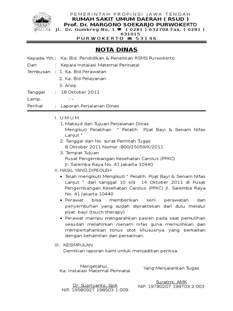 Contoh Nota Dinas Laporan Suratdinasxyz