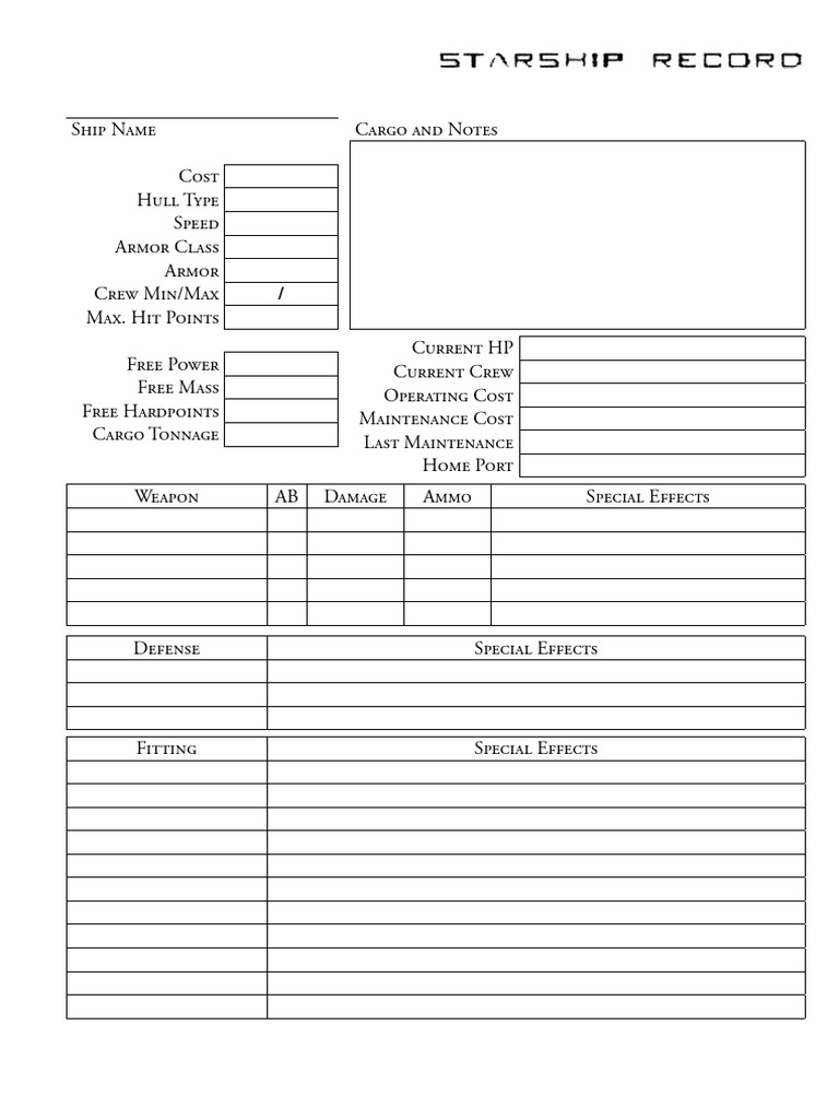 Starship Record Sheet for SWN | PDF