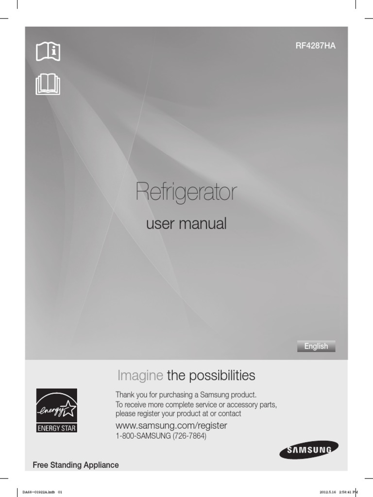 Samsung Refrigerator RF4287HA Manual PDF Refrigerator Ac Power