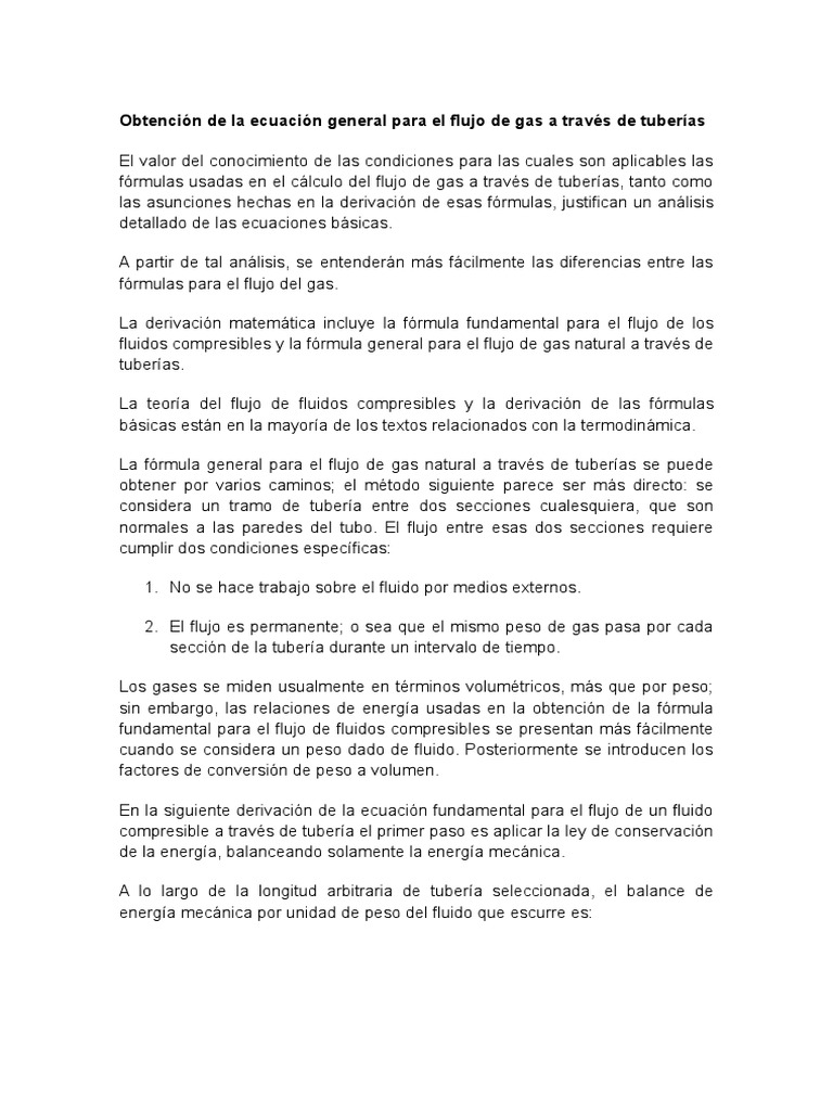 Ecuación de flujo gas natural en tuberías | PDF | Gases | Fluido