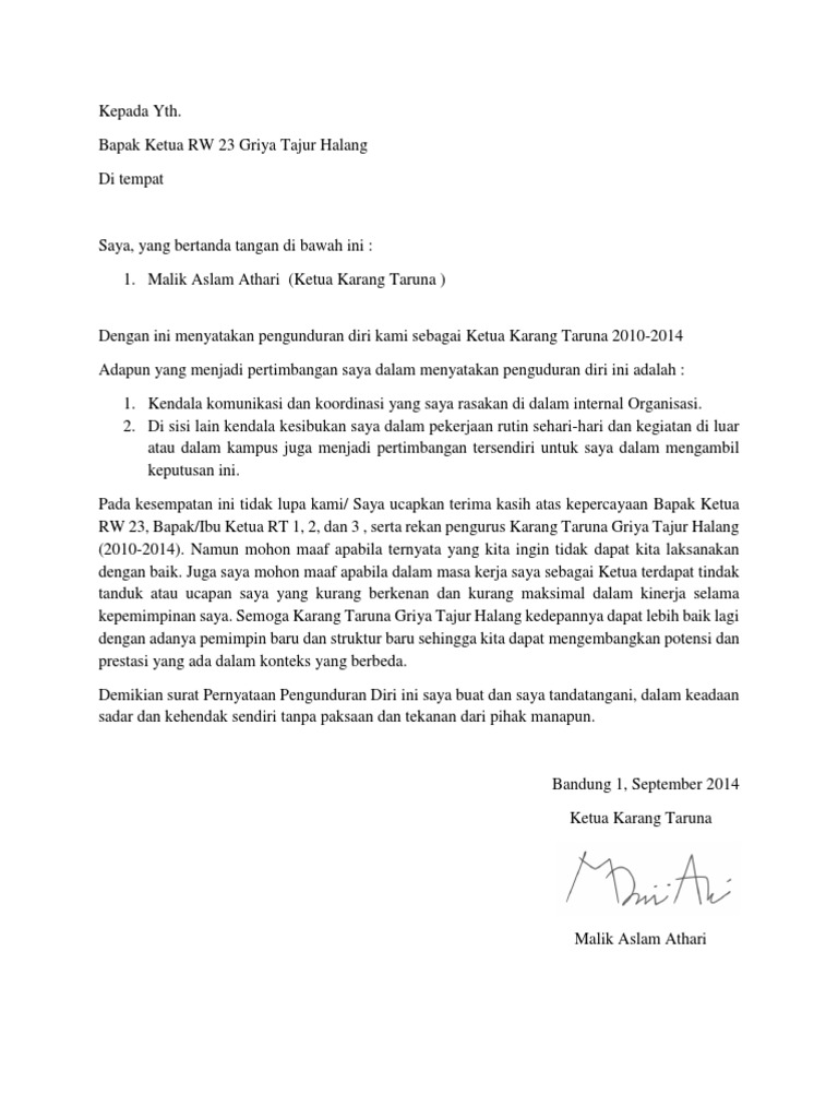 Surat Pengunduran Diri Ketua Karang Taruna GTH PDF