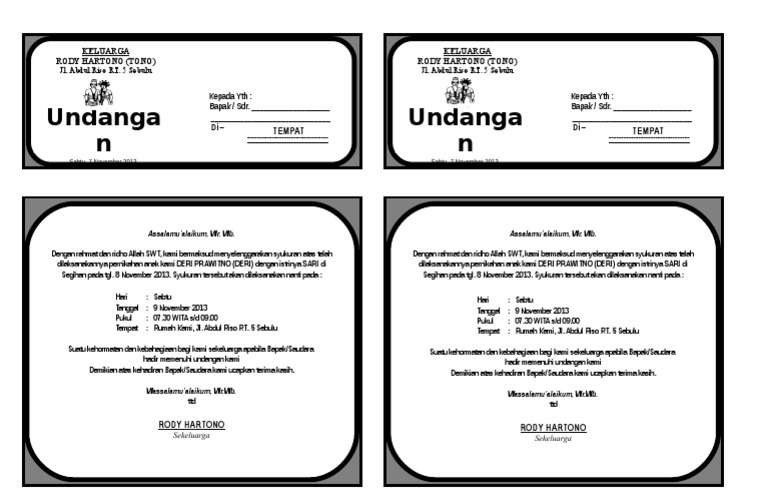 Contoh Undangan Walimatul Ursy Lipat 3 Sisi Png Doc Word