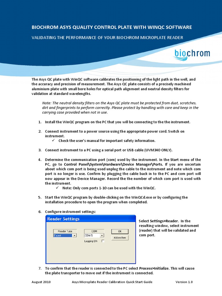 Validating The Performance of Biochrom Asys Microplate Readers Using QC
