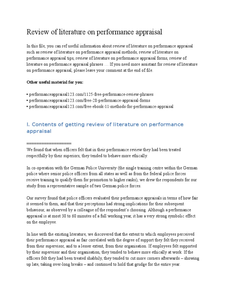 Sample literature review on performance appraisal picture