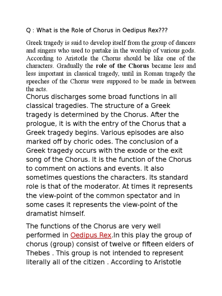 What Is The Role of Chorus in Oedipus Rex Download Free PDF Oedipus