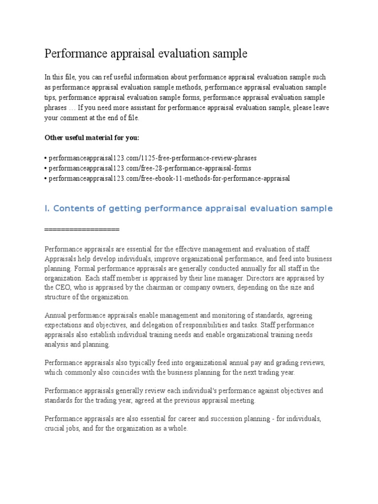 Performance Appraisal Evaluation Sample | PDF | Performance Appraisal |  Behavioural Sciences