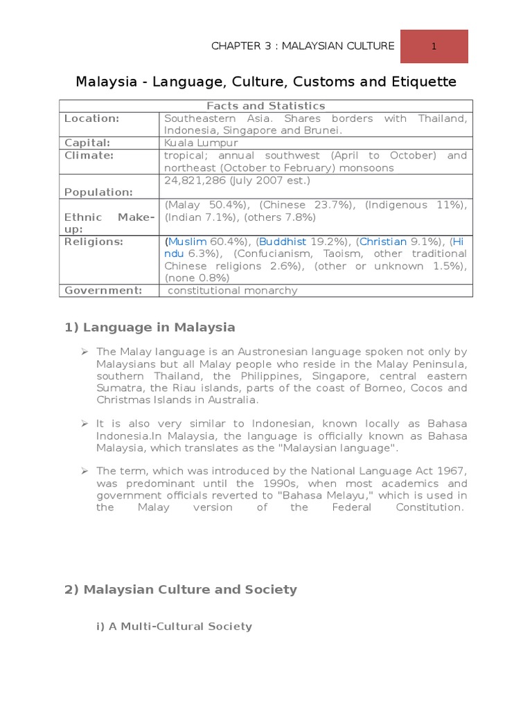 Understanding Malaysian Culture | PDF | Malaysia | Indonesian Language