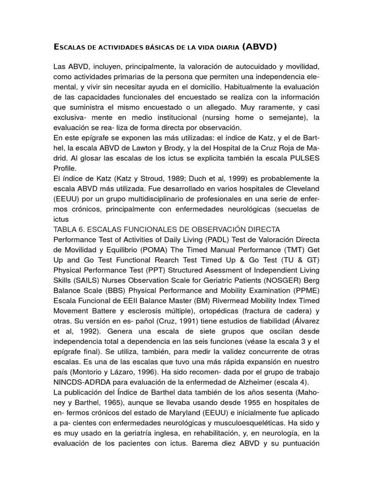 Escalas de Actividades de la Vida Diaria | PDF | Enfermedad de ...