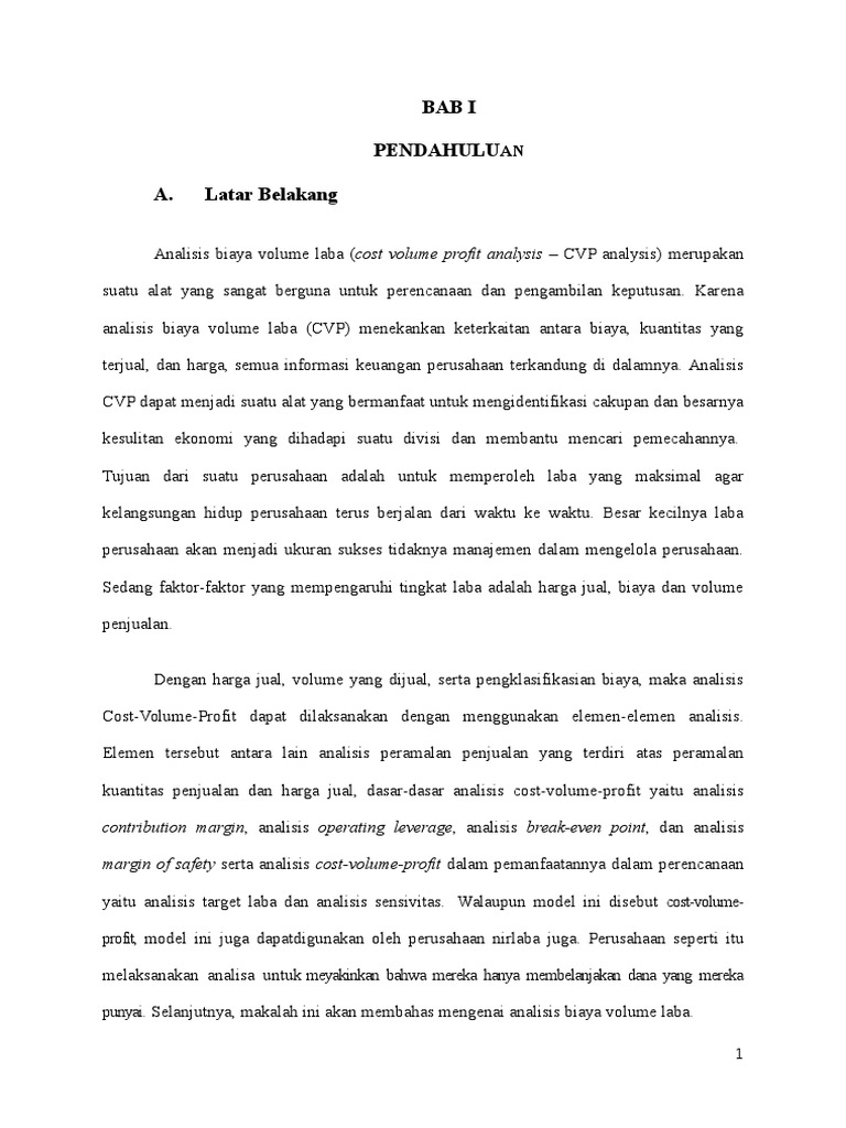 Analisis Biaya Volume Laba