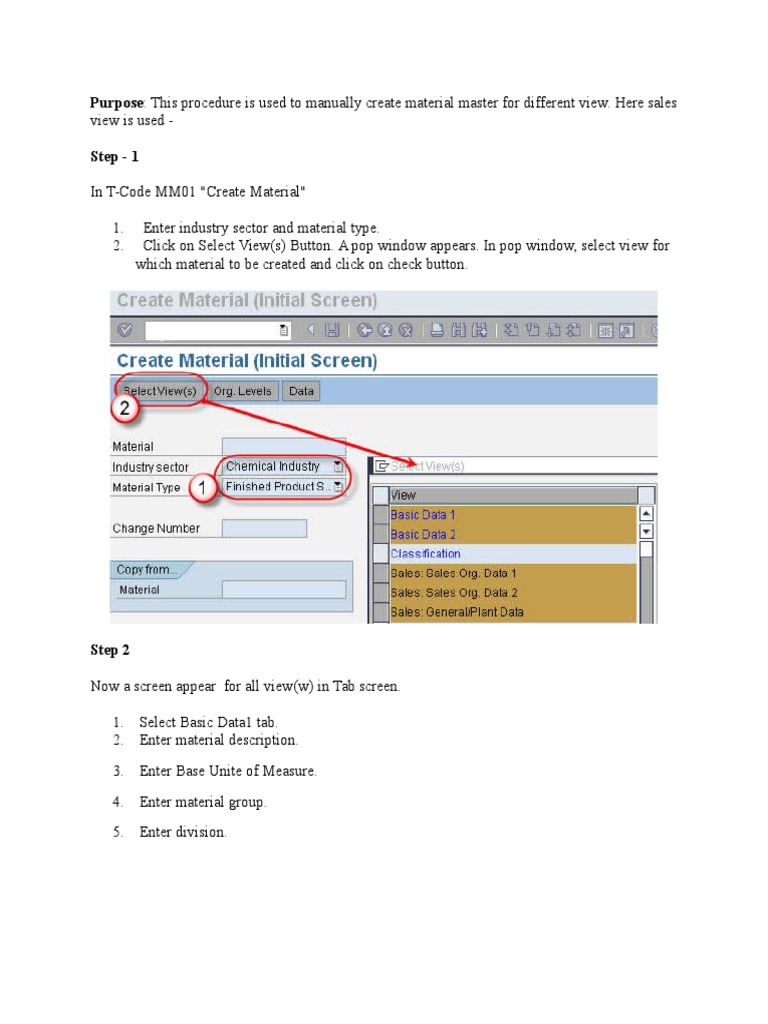 Create Material Master in SAP MM01 | PDF
