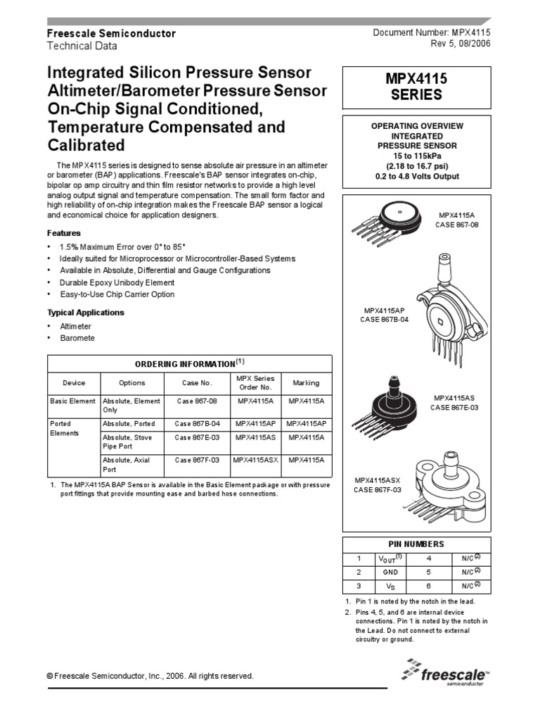 MPX 4115 | PDF | Sensor | Pressure