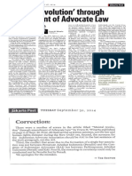 Article Frans H Winarta - Mental Revolution Through Amendment of Advocate Law - Jakarta Post, 26 Sept 2014-Correction