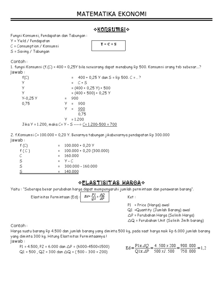 Rangkuman Materi Ekonomi SMA Part 2 Matematika Ekonomi