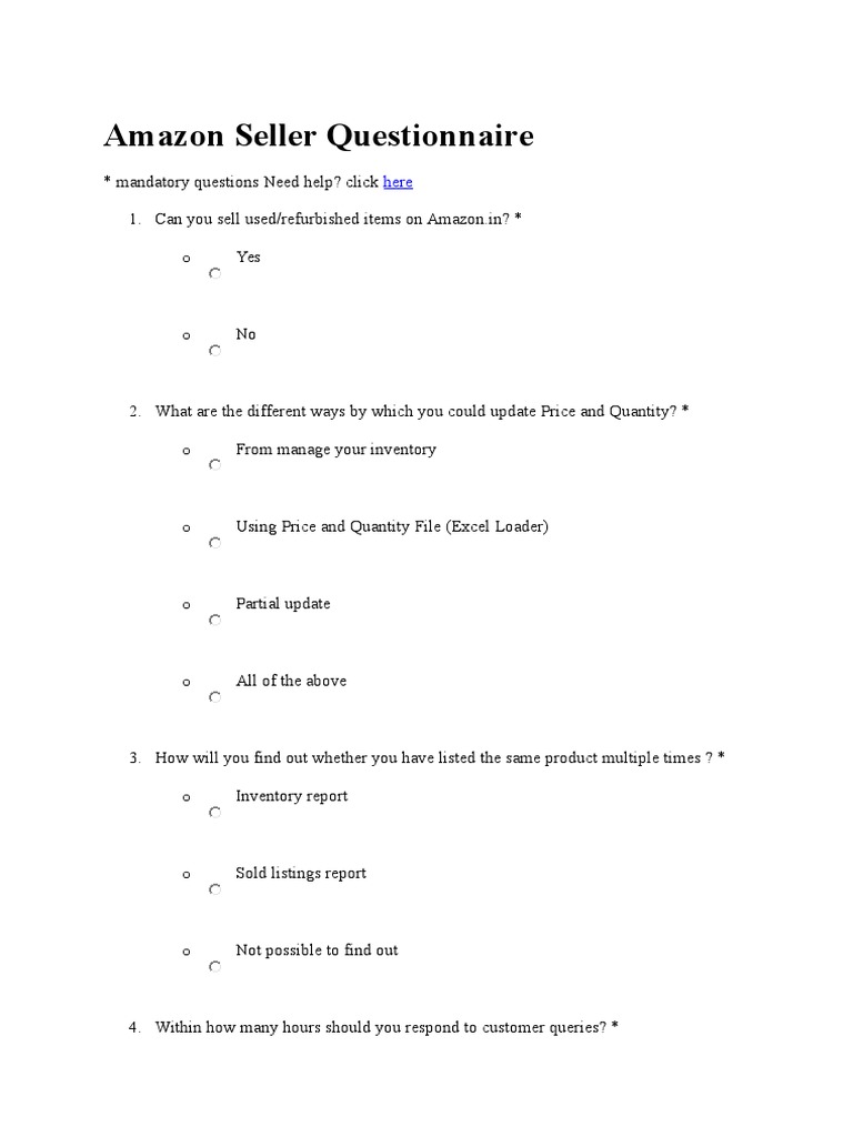 Amazon Seller Questionnaire Financial Transaction
