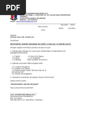 Surat Panggilan Mesyuarat Sukan Tahunan 2015 Pdf