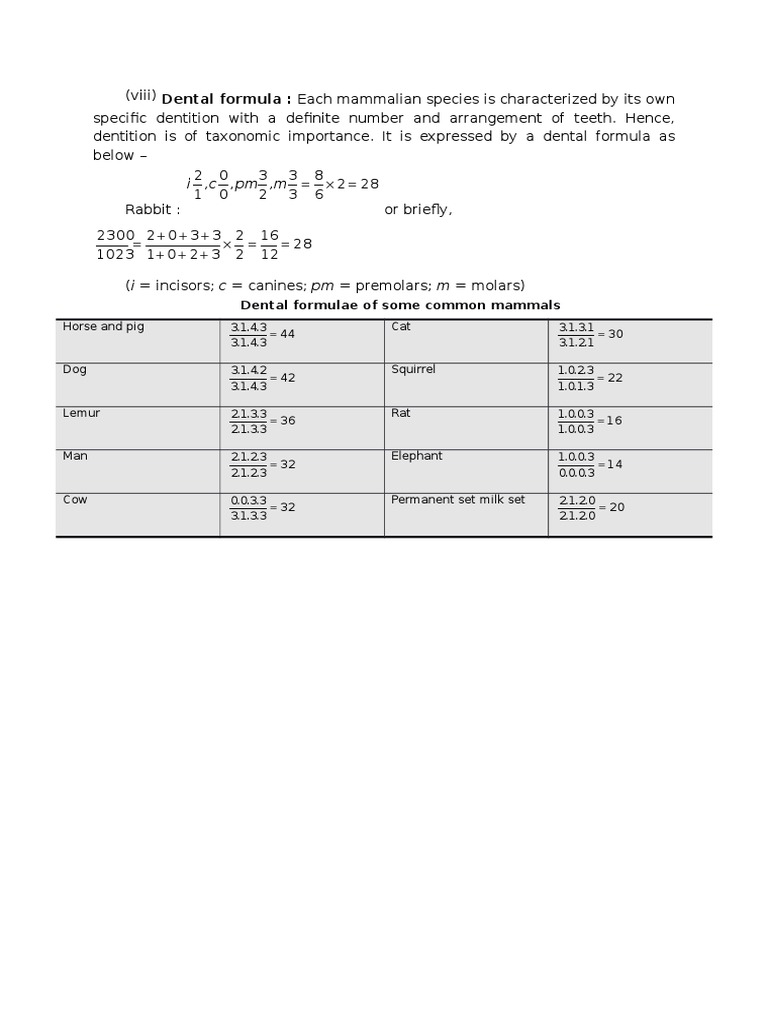 Mammalian Dental Formula Overview | PDF