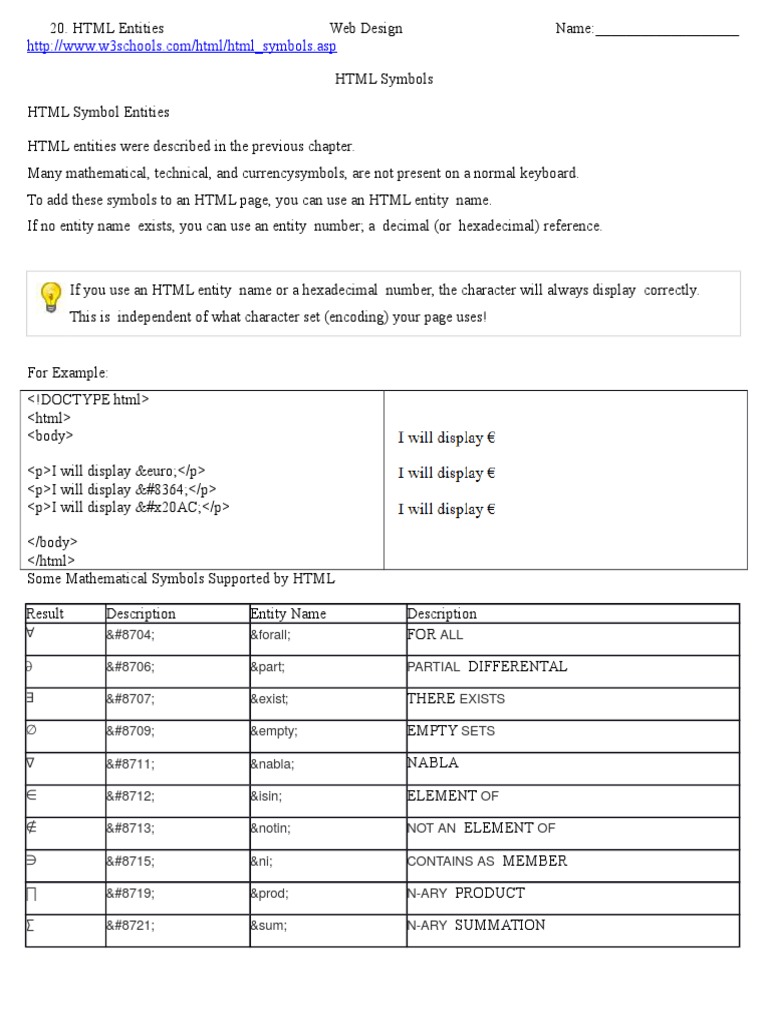 symbols notes | Html | Notation