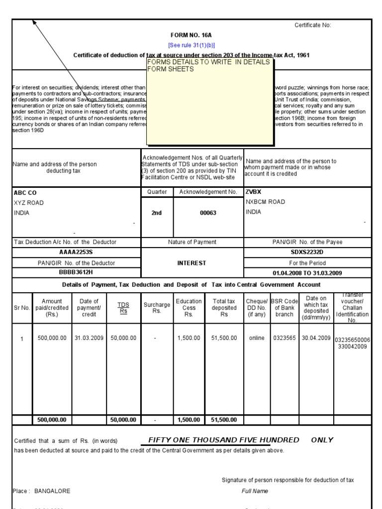 TDS Form 16a With Input Data Sheet | PDF | Business