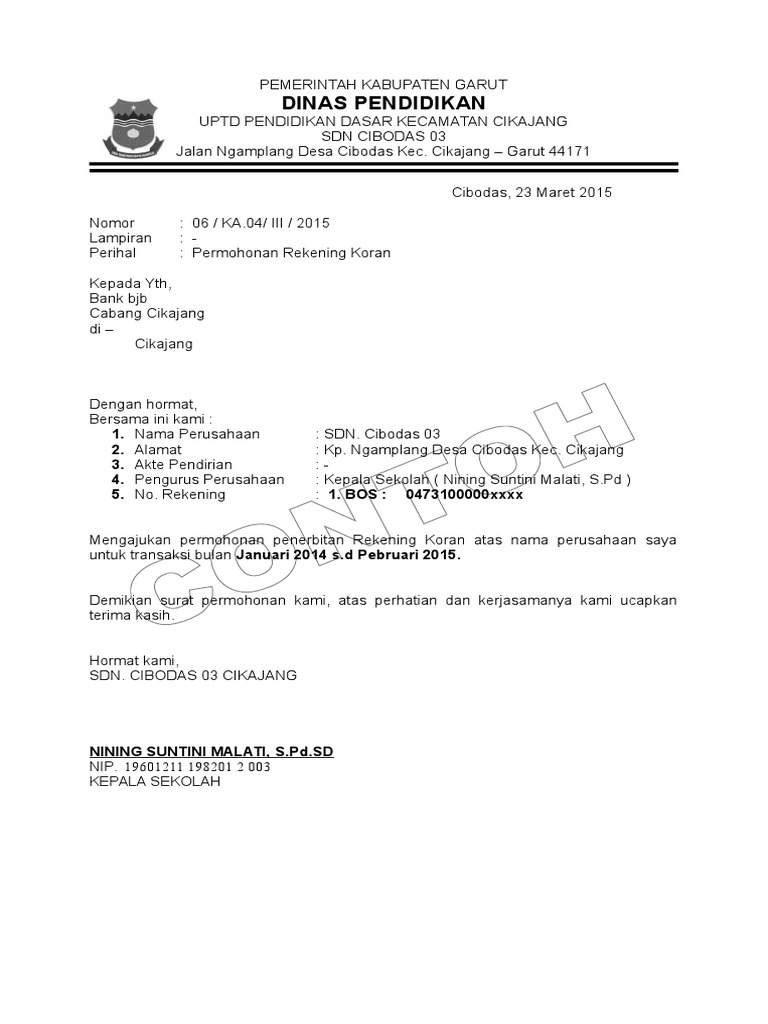 Permohonan Rekening Koran