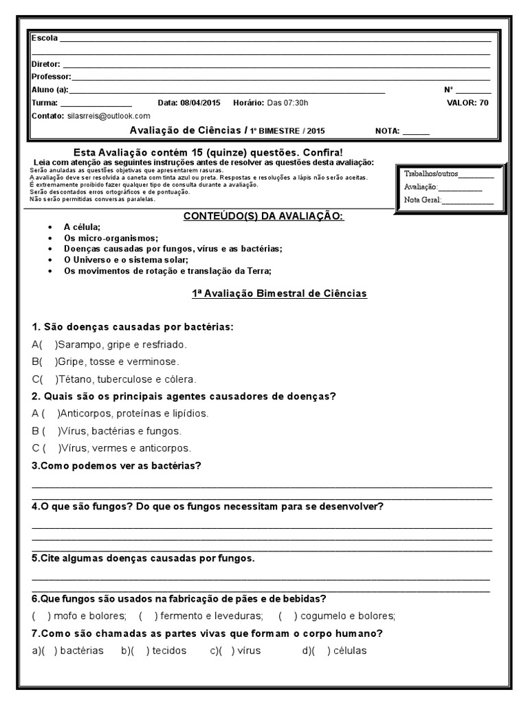 Prova Do 4 Ano Ciencias