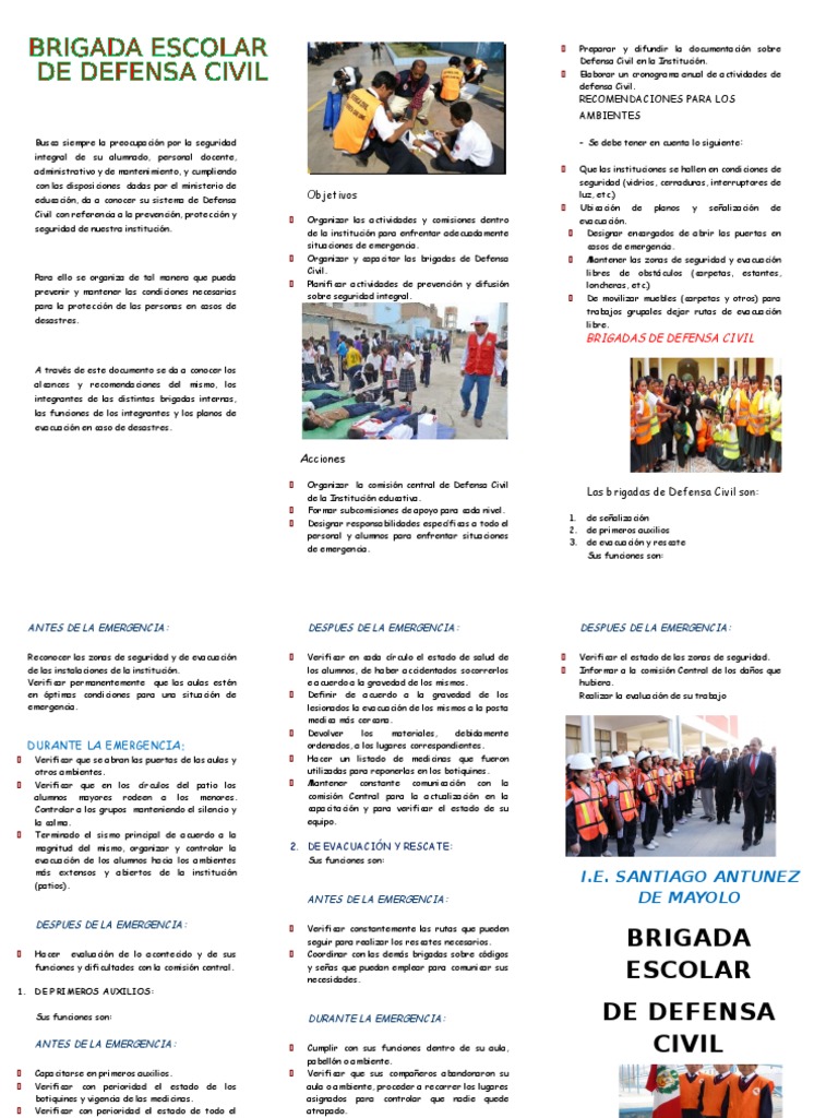 Plan de Defensa Civil Escolar | PDF | Primeros auxilios | Defensa Civil