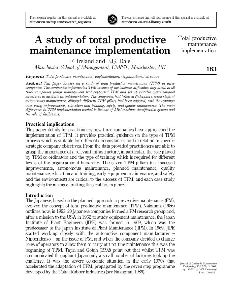 Lectura - A Study of TPM Implementation | Employment ...
