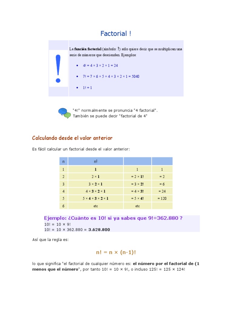 Factorial | PDF | Enseñanza de matemática | Análisis matemático